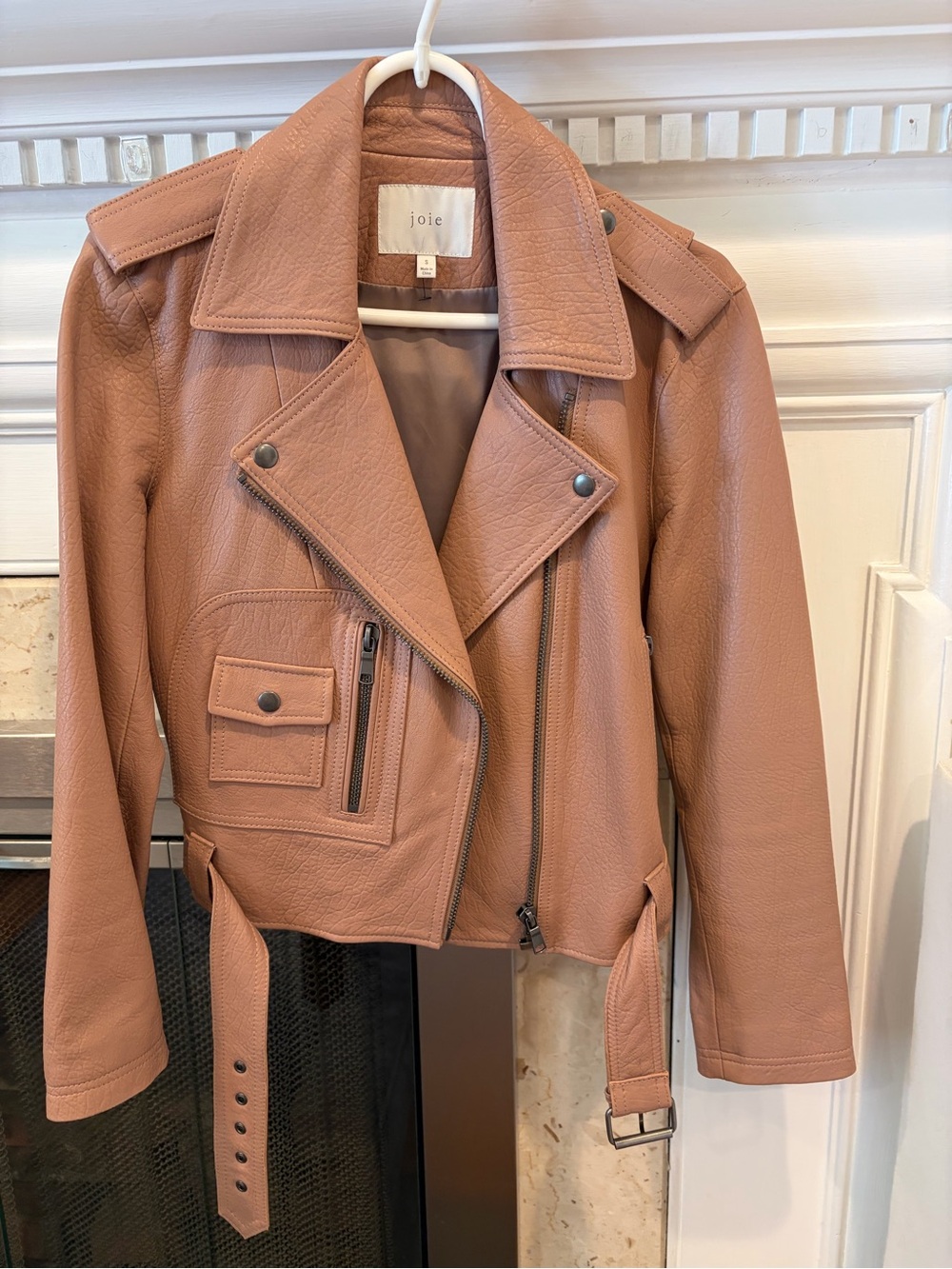 Joie Women's Leather Moto grunge Biker Jacket New Dusty pink size Small Designer - Picture 3 of 9